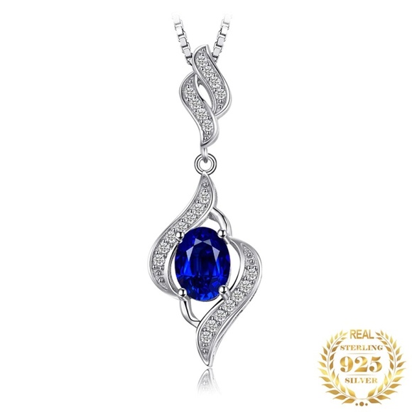 Jewelry - Elegant Blue Sapphire Pendant -925 Sterling Silver